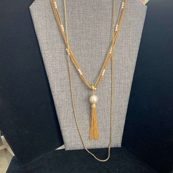 Jewelry - Two Gold Tone Necklaces - faux pearl & Adjustable Necklace‎